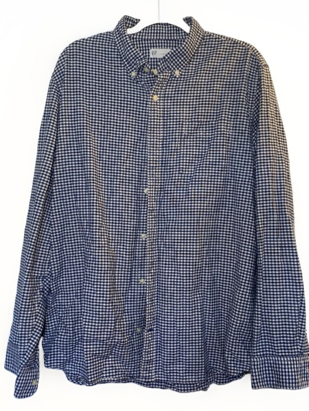 Gap Men’s XL Shirt Button Down Lived-In Blue Gingham Collared Long Sleeve